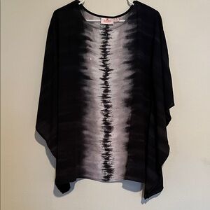Quacker Factory Black and Gray Tie-Dye Caftan
